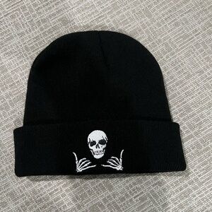 Black Skull with Hands Embroidered Beanie
